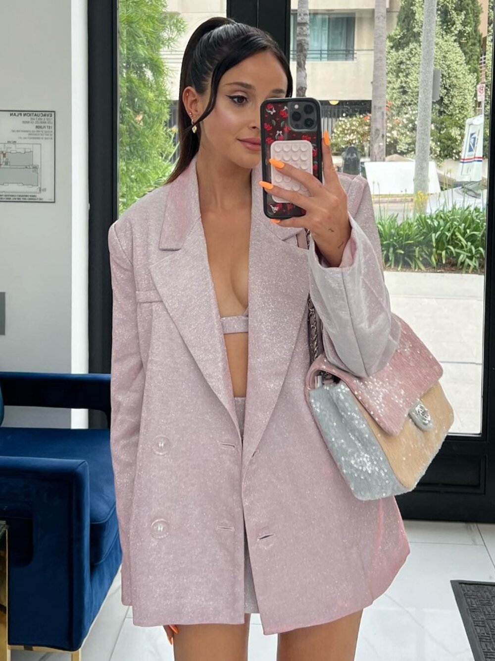 SLA the Lable Pink Shimmer Blazer, Skirt & Bralette